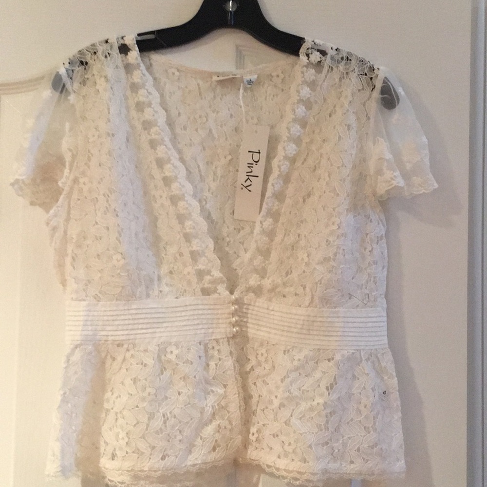 Pinky Ivory Lace Peplum Top